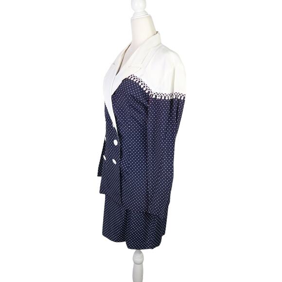 Vintage 80s Rampage navy blue and white polka dot skirt blazer suit set 7 - Picture 3 of 11